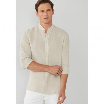 Camisa de lino slim fit beige Hackett para hombre con diseño Garment Dye