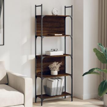 Librería de 5 estantes en madera de roble marrón, dimensiones 60,5x24x166,5 cm, fabricada en multicapa