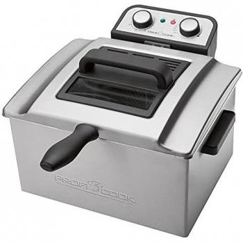 Proficook FR 1038 - Freidora de acero inoxidable, 5 litros, 3 cestas, desmontable, 3000 W, color gris