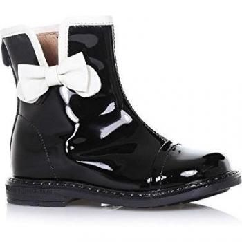 TWIN-SET - Bota baja negra, en charol, cremallera lateral, lazo lateral y borde superior blancos, logo posterior, costuras visibles, Niña, Niñas-29