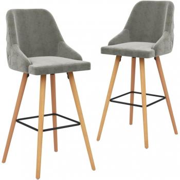 Taburetes de Bar de Terciopelo Gris Claro - 2 Piezas, Diseño Moderno, Asiento Cómodo, Estructura Resistente