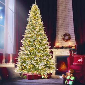 Costway 9 ft Pre-Lit Artificial Christmas Tree with 690 LED Lights and Hinged Branches