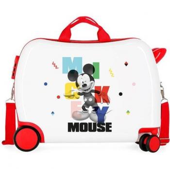 Disney Mickey's Party - Maleta de Cabina Infantil Rígida, 2 Ruedas Multidireccionales, Correpasillos, 34L Capacidad, Blanco