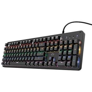 Trust Gaming Teclado Mecánico GXT 863 Mazz - Disposición QWERTY Español, Conmutadores Mecánicos Red Outemu, 14 Modos de Color, USB Plug & Play, con Cable, PC/Ordenador