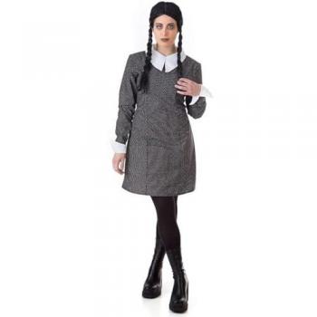 Disfraz de Miércoles Addams para Adultos - 2 Piezas, Talla S, con Topos