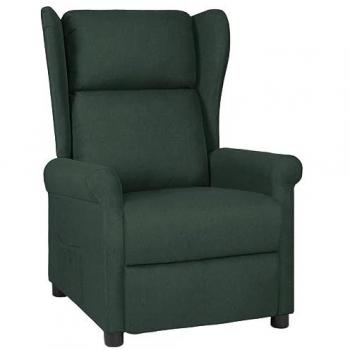Sillón Reclinable de Tela Verde Oscuro con Reposabrazos y Respaldo Ajustable, Silla de Descanso para TV, Ideal para Salón u Oficina