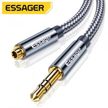 Cable Auxiliar Essager 3,5 mm - Cable de extensión de audio para auriculares y splitter de altavoz 0.5m gris