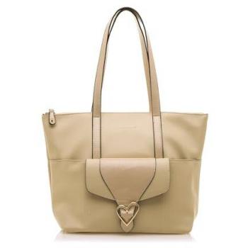 Bolso de hombro casual Hagan beige con detalle de grabado animalprint y cierre de cremallera