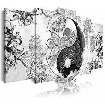 DekoArte 508 - Cuadros Modernos Impresión de Imagen Artística Digitalizada | Lienzo Decorativo Para Tu Salón o Dormitorio | Estilo Ying Yang Abstractos Zen Colores Blanco Negro | 5 Piezas 150 x 80 cm