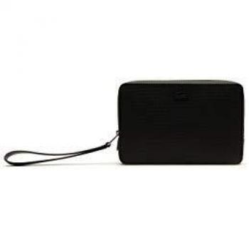 Lacoste Chantaco Leather Zip Pouch for Men - Black