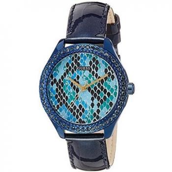 GUESS Women's Quartz Watch with Blue Dial Analogue Display and Blue Leather Bracelet W0626L3