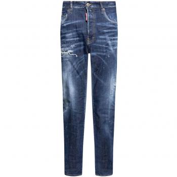 Dsquared2 Men's Slim-fit Blue Ripped Denim Jeans with Logo Patch, Size 46, S74LB1557S30664470