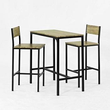 Set de Mesa Alta de Bar y 2 Taburetes con Respaldos - 3 Piezas para Balcón, Dimensiones: L89cm x D45cm x H86,5cm