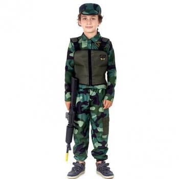 Disfraz de Militar verde Camuflado con Gorra para niños