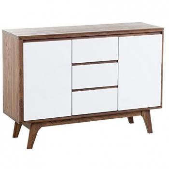 Aparador Blanco y Madera Oscura 3 Cajones 2 Armarios Estilo Escandinavo Moderno Pittsburgh