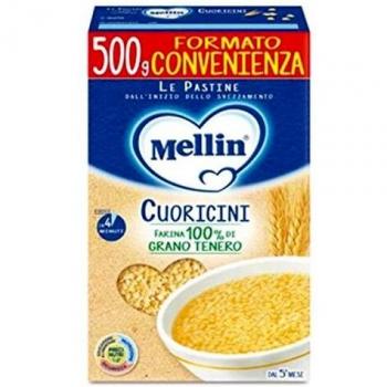 Mellin Pasta Cuoricini 500g - Pastina para Bebés a partir de 5 Meses con Harina de Trigo Tierno y Vitamina B1
