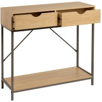 Consola de entrada de metal y madera natural con 2 cajones 80x30x75 cm