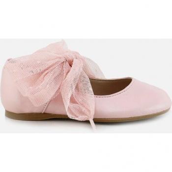 Bailarinas de niña Eli 1957 en piel con cintas de plumeti color rosa pálido Papanatas