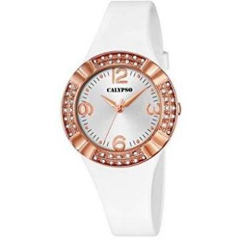 Reloj Calypso Trendy K5659/1 para Mujer con Correa de Caucho Blanco y Caja Multicolor