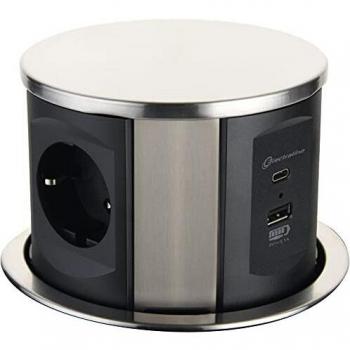 Multienchufe 5 Tomas Schuko + 2 USB (3.1A, Tipo A y Tipo C) - Electraline 62571 con Cable de 2m Retráctil