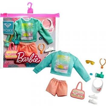 CDU Barbie Pack de Moda Licencia Roxy: Jersey y Shorts, Ropa de muñeca (Mattel GRD59