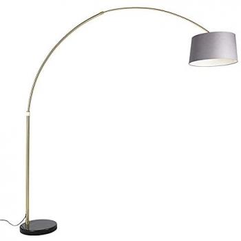 Lámpara de arco XXL de latón con pantalla de mármol gris 45cm, adecuada para LED, acero y lino