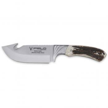 iFIELD Cuchillo desollador Camper EL29017,Longitud 22,5 cms, Hoja de 10,5 cm, Mango de Ciervo, Incluye Funda de Piel Color marrón, Herramienta de Camping para Pesca, Caza, Actividad Deportiva