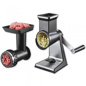 Set GEFU TRANSFORMA: Rallador de tambor y molino de carne manual, acero inoxidable, 9 accesorios, 20 años de garantía