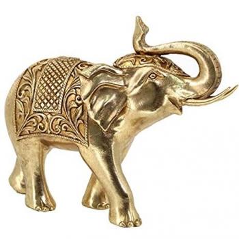 Figura Decorativa de Elefante Dorado de Resina 27cm con Relieve - Signes Grimalt