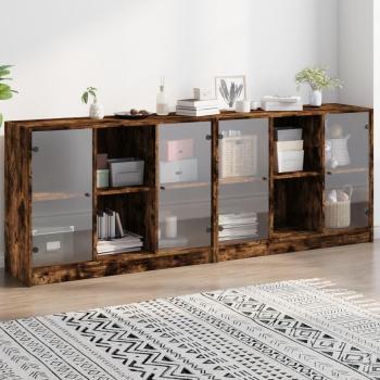 Estantería con puertas de madera de roble ahumado 204x37x75 cm marrón