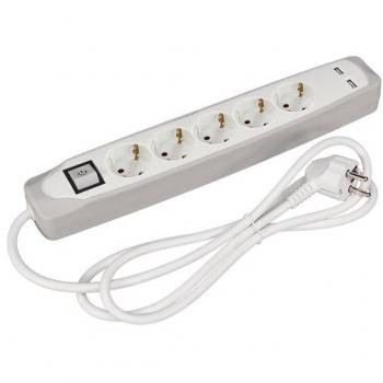 Perel Base Múltiple con Interruptor y 5 Tomas - 2 Puertos USB