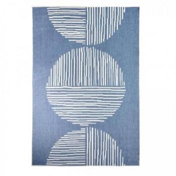 Alfombra Kilim Reversible Exterior/Interior 200x290 Azul y Crema OEKO-TEX®