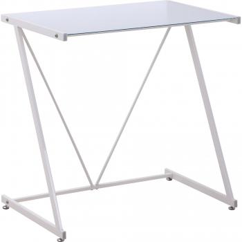 Homcom Escritorio de Ordenador con Encimera de Vidrio Templado Blanco y Patas de Metal 80x50x75cm Carga Máxima 80 kg Estilo Moderno para Oficina Estudio