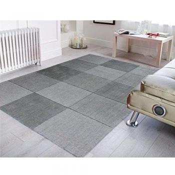 Lord of Rugs Lana de Grosor en marrón Beige Gris Teal de Color Rojo diseño de Cuadros Alfombra en 4 tamaños Alfombra, Lana, Gris Claro, 150 x 210 cm