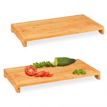 Set de 2 Tablas de Cortar de Bambú Antideslizantes con Canal para Jugo, XXL (5x52x29 cm), Madera Natural - Relaxdays