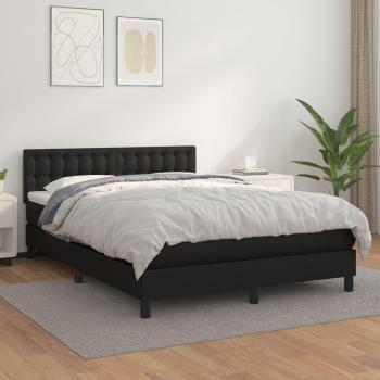 Cama box spring con colchón negro 140x200 cm en cuero sintético