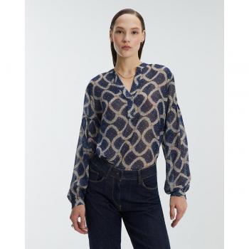 Andam Blusa de mujer estampada de manga larga con cuello pico