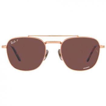Ray-Ban RB8258 Titanium Polarized Sunglasses - Unisex Pink Gold Dark Violet Pilot Style