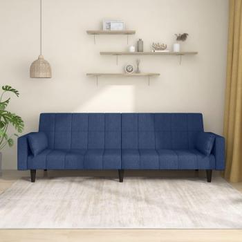 Sofá cama de 2 plazas con dos almohadas en tela azul