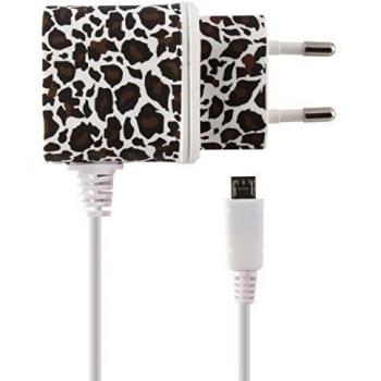 Ksix B1740CD02LB - Cargador de 1A Micro USB, diseño leopardo, color blanco