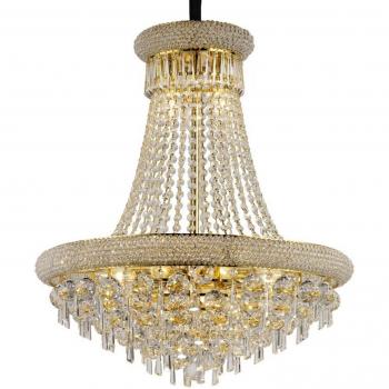 Lámpara colgante Alexetra 13 bombillas oro / cristal, Araña de techo colgante con 13 luces en oro francés y cristal