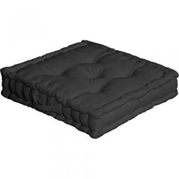 Cojín de suelo unicolor 100% algodón - Negro - 50 x 50 x 10 cm
