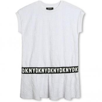 DKNY - Vestido corto de niña en tejido con textura de color blanco D60117