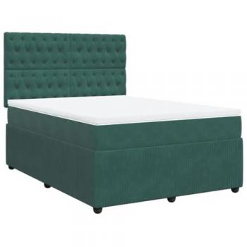 Cama Box Spring con colchón de Terciopelo Verde Oscuro 140x200 cm