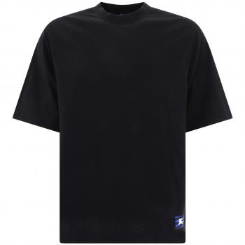 Burberry Men's Black Cotton T-Shirt with Equestrian Knight Logo Patch, Size Small