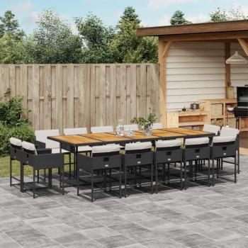 15-Piece Black Poly Rattan Garden Dining Set with Cushions
