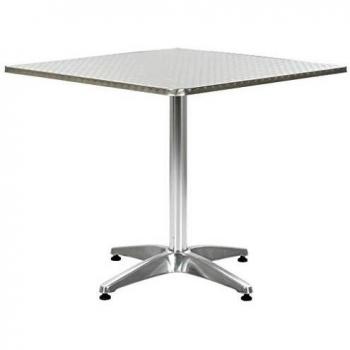 vidaXL Mesa de Jardín Mueble de Bar Mesita Elevada Mesilla Auxiliar Superficie de Tablero MDF Patio Balcón Aluminio 80x80x70 cm Plateado