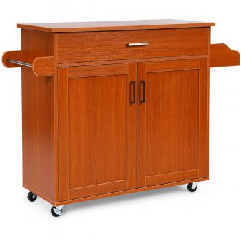 Carro de Cocina con Ruedas de Goma Armario Grande y Repisa Regulable en 3 Posiciones Marrón 116 x 40 x 85 cm