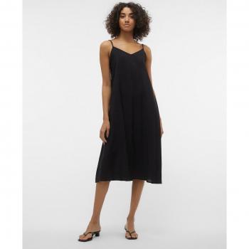 Vero Moda Women's Black Calfskin Midi Spaghetti Strap Dress