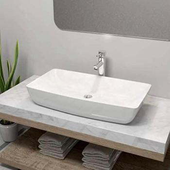 vidaXL Lavabo de Baño Rectangular con Grifo Mezclador de Cerámica Blanco Hogar